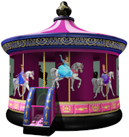 bounce house inflatable moonwalk Princess Carousel Party Tyme Rentals party time Poway></p>Our Princess Carousel bounce house features detailed digital printing and a timeless theme that kids will love. </p><p>This unit uses an exclusive Vertical Safety Support device (U.S. Patent
#7,108,608 B2), a special inflation cylinder that actually supports the
roof of the inflatable in the event of a power loss. </p><p><strong style=